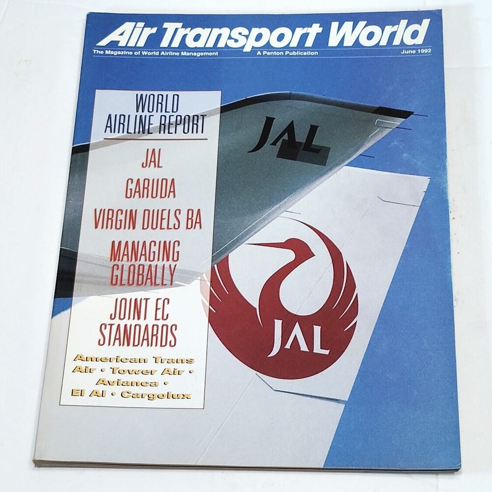 Air Transport World Magazine - June 1992 - Vintage Aviation Publication Blue JAL